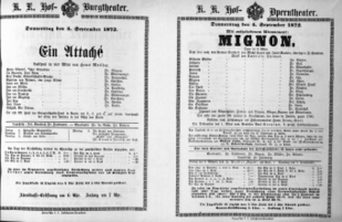 Theaterzettel (Oper und Burgtheater in Wien) 18720905 Seite: 1
