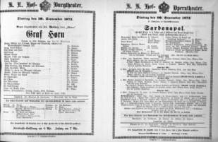 Theaterzettel (Oper und Burgtheater in Wien) 18720910 Seite: 1