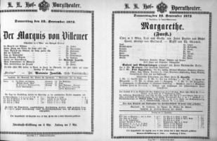 Theaterzettel (Oper und Burgtheater in Wien) 18720912 Seite: 1
