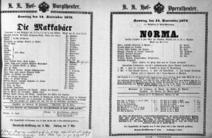 Theaterzettel (Oper und Burgtheater in Wien) 18720914 Seite: 1