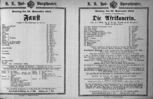 Theaterzettel (Oper und Burgtheater in Wien) 18720915 Seite: 1