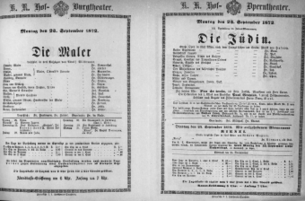 Theaterzettel (Oper und Burgtheater in Wien) 18720923 Seite: 1