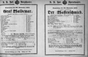 Theaterzettel (Oper und Burgtheater in Wien) 18720926 Seite: 1