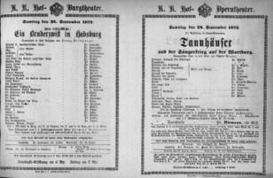 Theaterzettel (Oper und Burgtheater in Wien) 18720928 Seite: 1