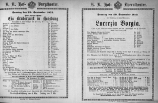 Theaterzettel (Oper und Burgtheater in Wien) 18720929 Seite: 1
