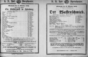 Theaterzettel (Oper und Burgtheater in Wien) 18721002 Seite: 1