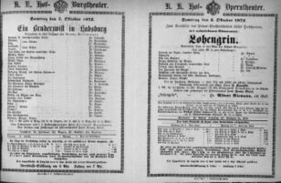 Theaterzettel (Oper und Burgtheater in Wien) 18721005 Seite: 1