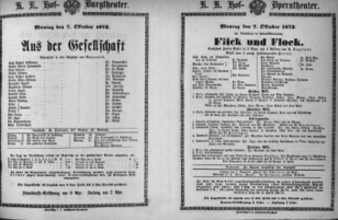 Theaterzettel (Oper und Burgtheater in Wien) 18721007 Seite: 1