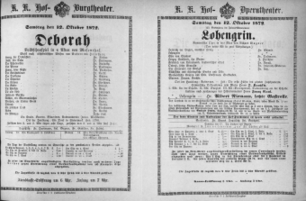 Theaterzettel (Oper und Burgtheater in Wien) 18721012 Seite: 1