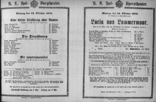 Theaterzettel (Oper und Burgtheater in Wien) 18721014 Seite: 1