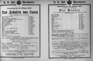 Theaterzettel (Oper und Burgtheater in Wien) 18721024 Seite: 1