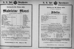Theaterzettel (Oper und Burgtheater in Wien) 18721026 Seite: 1