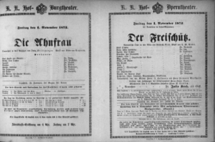 Theaterzettel (Oper und Burgtheater in Wien) 18721101 Seite: 1