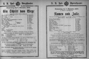 Theaterzettel (Oper und Burgtheater in Wien) 18721107 Seite: 1