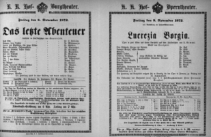 Theaterzettel (Oper und Burgtheater in Wien) 18721108 Seite: 1