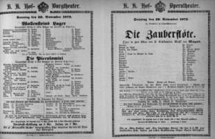 Theaterzettel (Oper und Burgtheater in Wien) 18721110 Seite: 1