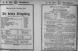 Theaterzettel (Oper und Burgtheater in Wien) 18721111 Seite: 1