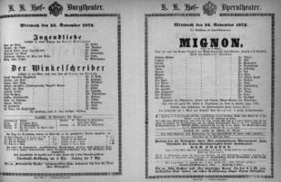 Theaterzettel (Oper und Burgtheater in Wien) 18721113 Seite: 1
