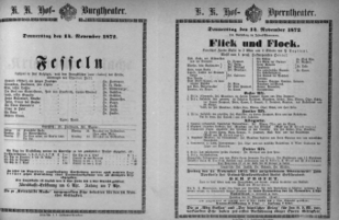 Theaterzettel (Oper und Burgtheater in Wien) 18721114 Seite: 1