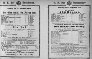 Theaterzettel (Oper und Burgtheater in Wien) 18721117 Seite: 1