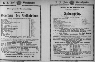 Theaterzettel (Oper und Burgtheater in Wien) 18721118 Seite: 1