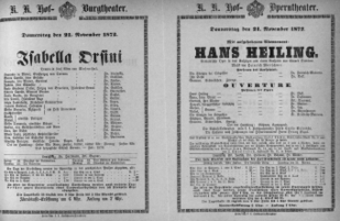 Theaterzettel (Oper und Burgtheater in Wien) 18721121 Seite: 1