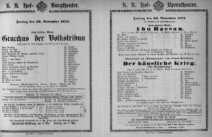 Theaterzettel (Oper und Burgtheater in Wien) 18721122 Seite: 1