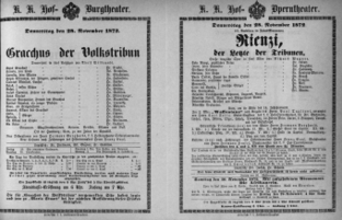 Theaterzettel (Oper und Burgtheater in Wien) 18721128 Seite: 1