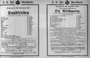 Theaterzettel (Oper und Burgtheater in Wien) 18721130 Seite: 1