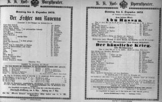 Theaterzettel (Oper und Burgtheater in Wien) 18721201 Seite: 1