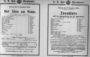 Theaterzettel (Oper und Burgtheater in Wien) 18721206 Seite: 1