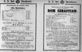 Theaterzettel (Oper und Burgtheater in Wien) 18721212 Seite: 1