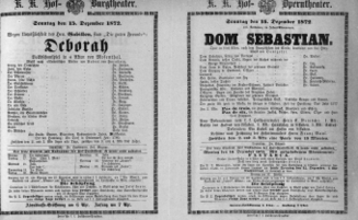 Theaterzettel (Oper und Burgtheater in Wien) 18721215 Seite: 1
