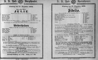 Theaterzettel (Oper und Burgtheater in Wien) 18721217 Seite: 1