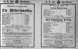 Theaterzettel (Oper und Burgtheater in Wien) 18721218 Seite: 1