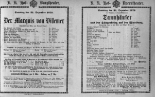 Theaterzettel (Oper und Burgtheater in Wien) 18721221 Seite: 1