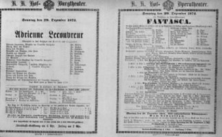 Theaterzettel (Oper und Burgtheater in Wien) 18721229 Seite: 1