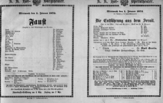 Theaterzettel (Oper und Burgtheater in Wien) 18730101 Seite: 1