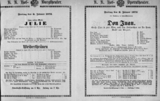 Theaterzettel (Oper und Burgtheater in Wien) 18730103 Seite: 1