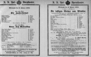 Theaterzettel (Oper und Burgtheater in Wien) 18730108 Seite: 1