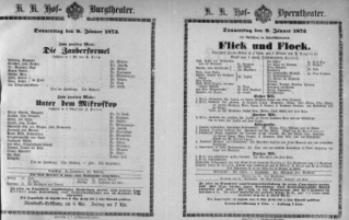 Theaterzettel (Oper und Burgtheater in Wien) 18730109 Seite: 1