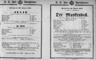 Theaterzettel (Oper und Burgtheater in Wien) 18730110 Seite: 1