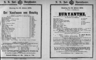 Theaterzettel (Oper und Burgtheater in Wien) 18730111 Seite: 1