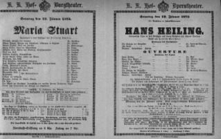 Theaterzettel (Oper und Burgtheater in Wien) 18730112 Seite: 1