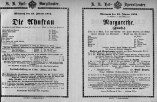 Theaterzettel (Oper und Burgtheater in Wien) 18730115 Seite: 1