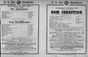 Theaterzettel (Oper und Burgtheater in Wien) 18730116 Seite: 1