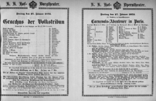 Theaterzettel (Oper und Burgtheater in Wien) 18730117 Seite: 1