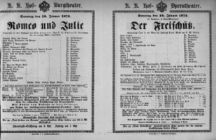 Theaterzettel (Oper und Burgtheater in Wien) 18730119 Seite: 1