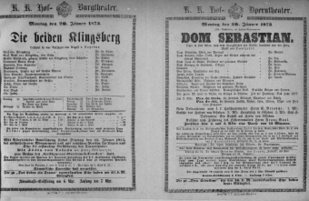 Theaterzettel (Oper und Burgtheater in Wien) 18730120 Seite: 1
