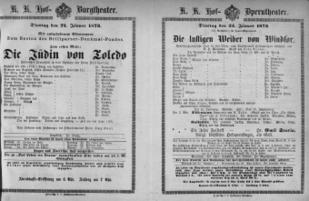 Theaterzettel (Oper und Burgtheater in Wien) 18730121 Seite: 1
